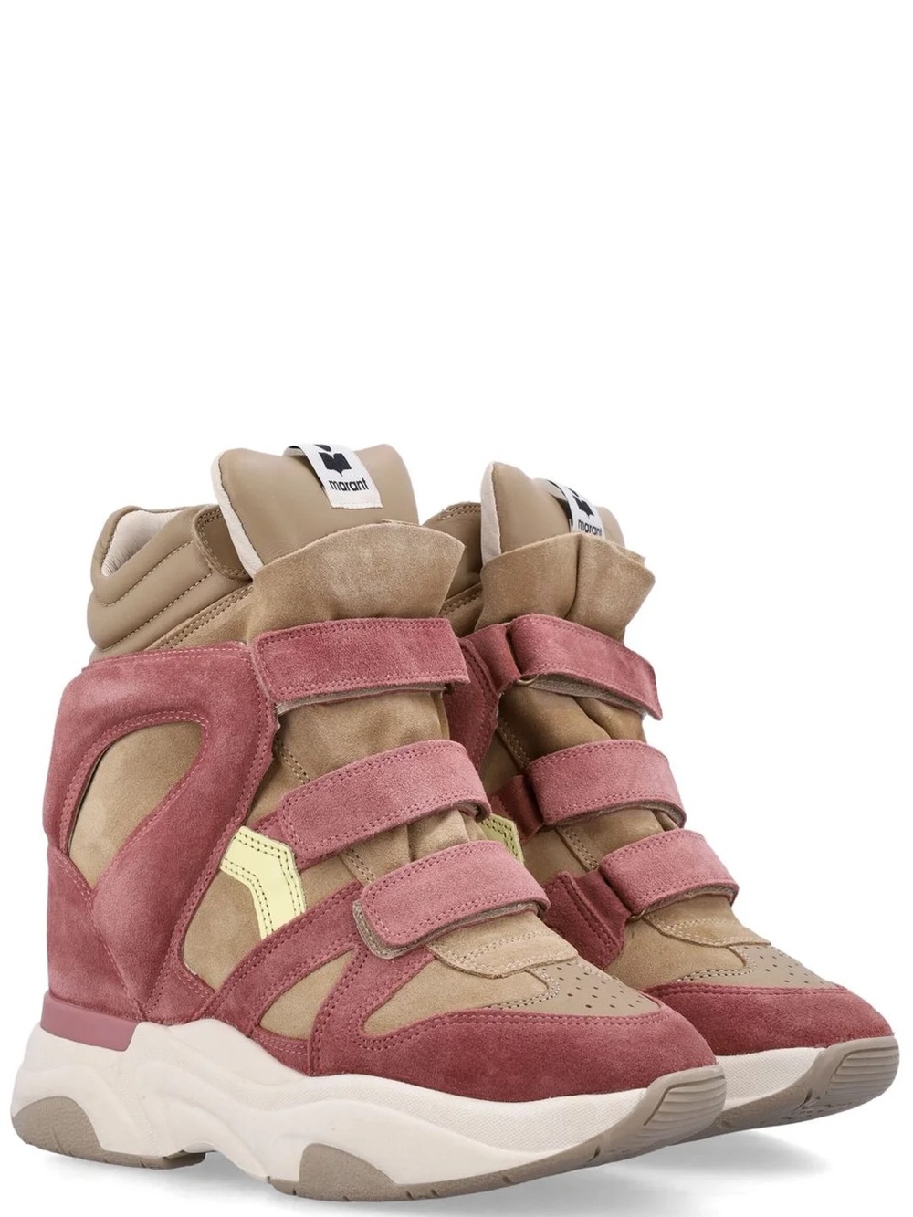 Isabel Marant Pink and Beige Suede High-Top Wedge Sneakers